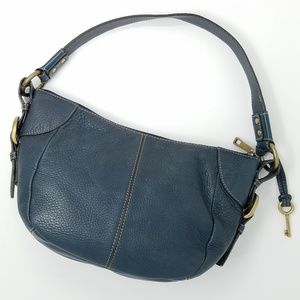 Fossil Navy Pebbled Leather Shoulder Bag